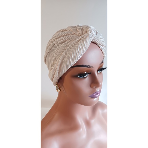 The Unbranded Brand Other - Tan Shimmer Pleated Front Twist Hijab Cap Modest Turban Headpiece